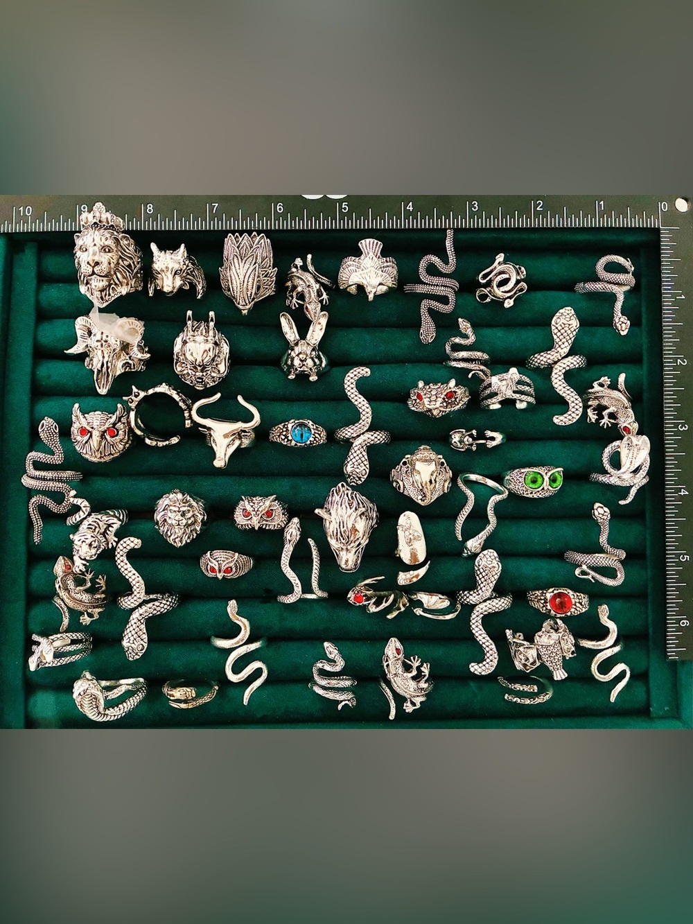 Lot of 50 Gothic Punk Snake Skull Animal Adjustable Rings Bulk Costume Jewelry